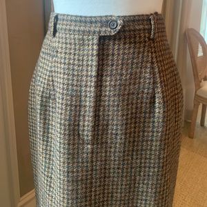 RALPH LAUREN Vintage Wool Tweed Houndstooth Midi Straight Skirt